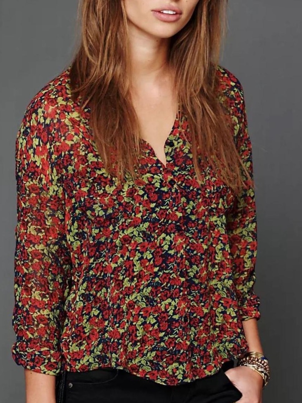 Free People Easy Rider Floral Sheer Button Down Blouse Size XS